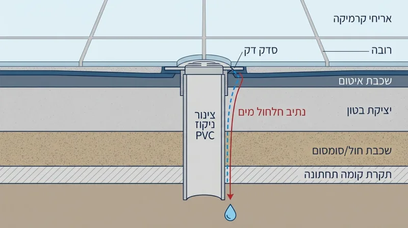 איטום נקודת הניקוז במקלחת